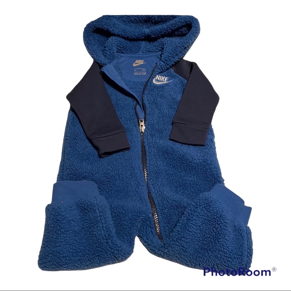 Nike size 12 months one piece fleece/furry jacket outfit blue